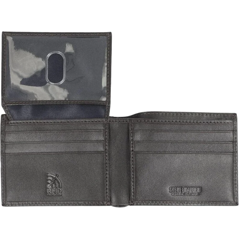 🆕Steve Madden Mens Slim Leather Wallet with Extra Capacity Attached Flip Pocket